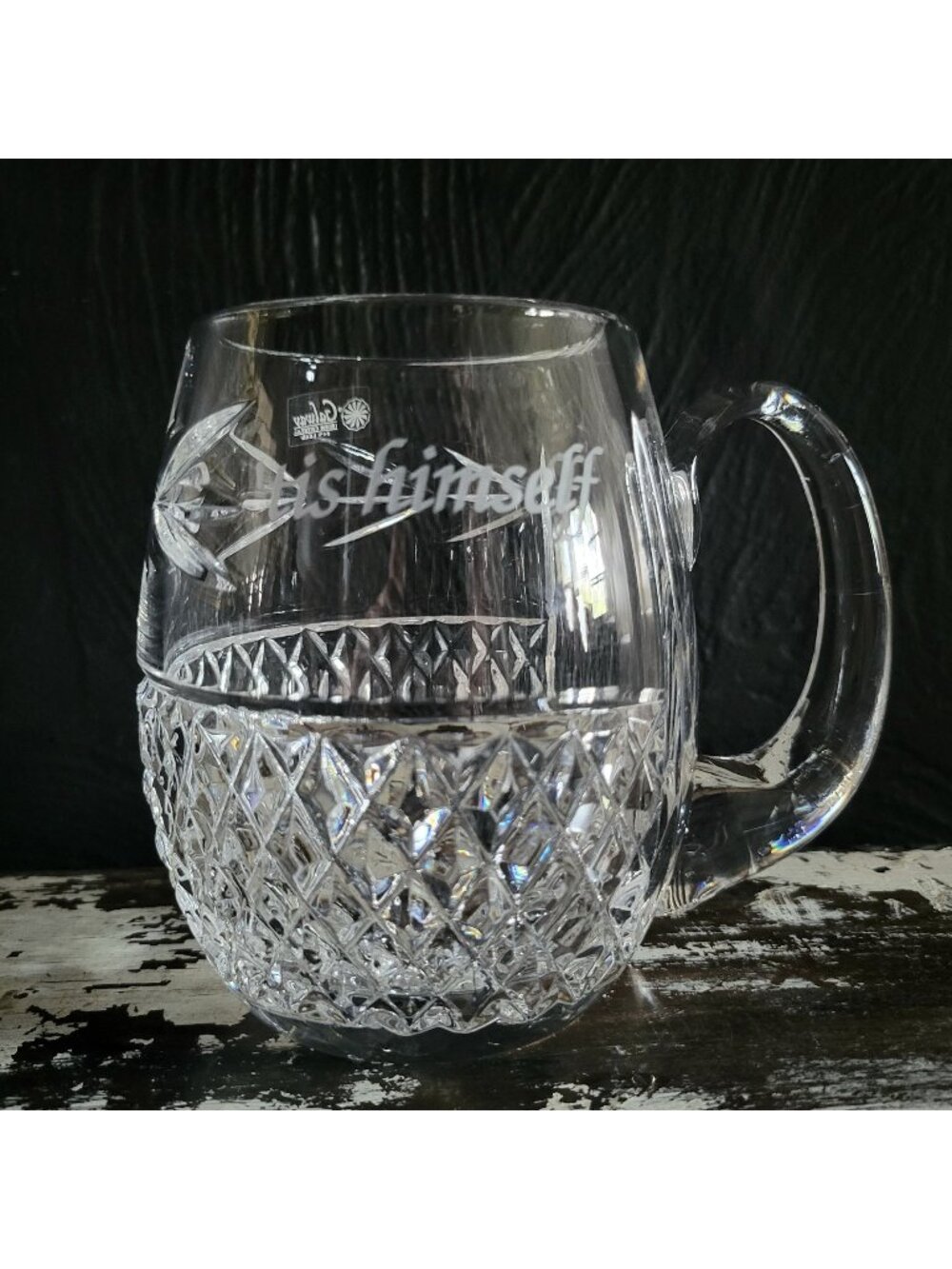 Vintage Galway Irish Crystal Tankard Mug With Handle Engraved "Tis Himself"